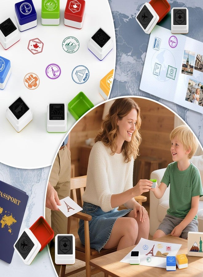 WAHXIAOSW 28 Pcs Passport Stamps for Kids with Storage Box - City and Country Rubber Stamp Set for Learning, Travel Theme, Arts and Crafts, Scrapbooking, Classroom Activities - Image 4